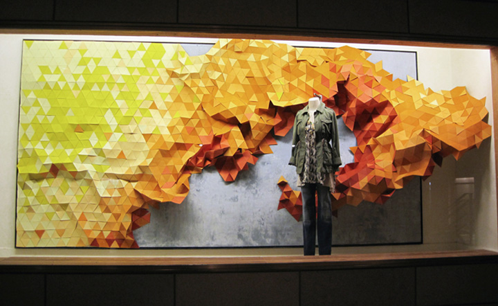 Anthropologie has become famous for their extravagant window displays which typically are made of recycled materials. Image courtesy: retaildesignblog.net