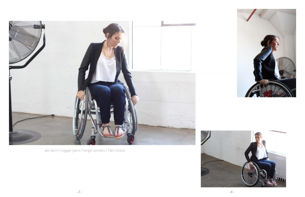 The Cur8able Spring lookbook 2015. Director/stylist: Stephanie Thomas. Photographer: Julie Mendez. Producer: Shirley Dalmas. Assistant stylist: Kevon Young-Square. Hair & makeup: Danielle Smith, Veda Simpson. Designers/brands: Jordan Silvers (AG Apparel), Liz Callahan (Versa Access Wear), Maura Horton (Magna Ready), Stephanie Alves (ABL Denim). Talent agency: KMR & Associates. Models: Alanna Flax-Clark, Ali Stroker, Jamie Brewer, Alexander Gray, Micahel D’Amore, Katy Sullivan. Bow tie designer: Alexander Gray. Videographer: Jerry Lexicon.