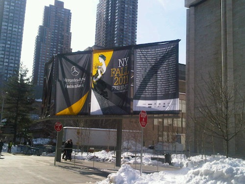 Gladys Perint Palmer’s Illustrations Adorn Banners at Mercedes-Benz Fashion Week at Lincoln Center