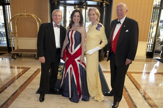 evans Consul General Julian Evans (from left), Mrs. Gayle Evans, Charlotte Schultz Hon CVO, and The Hon George Schultz at the Royal Ceremonial Ball to celebrate the 85th birthday of Queen Elizabeth II and the royal wedding of Prince William and Catherine Middleton at the Intercontinental Mark Hopkins Hotel in San Francisco. Photo credit: Ashleigh Reddy.