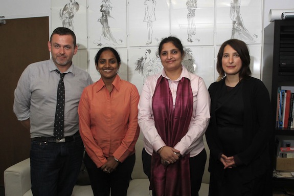 lo-res-01_nift-visit1a741a L-R: Simon Ungless, Director of the School of Fashion; Usha Kakarla, Director of NIFT Bangalore; Purva Khurana, Associate Professor + Coordinator-Bridge Program at NIFT Delhi; Sara Kozlowski, Assistant Director of the Fashion Design