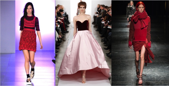 From left to right: Mark Fast Fall 2014 Collection, Oscar de la Renta Fall 2014 Collection, Prabal Gurung Fall 2014 Collection