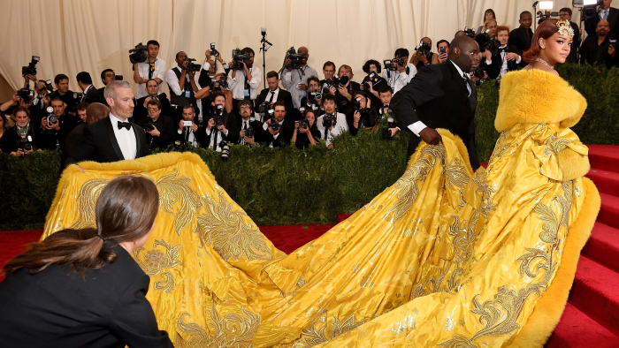Rihanna at the 2015 Met Ball in New York City in Guo Pei. Image: variety.com