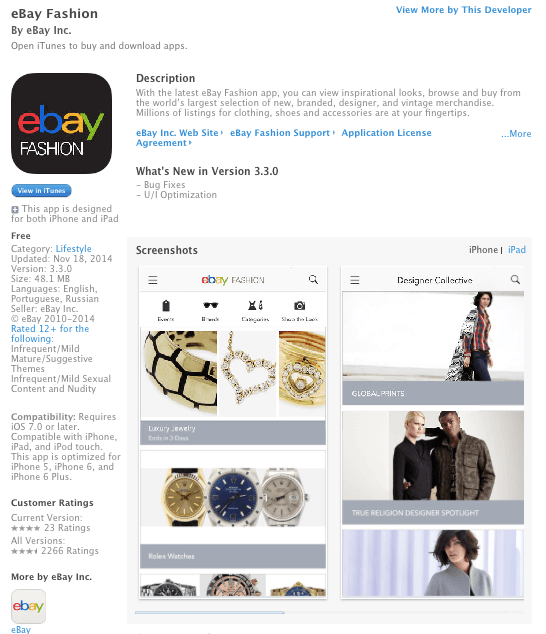 eBay Fashion Preview; Image via Itunes.apple.com